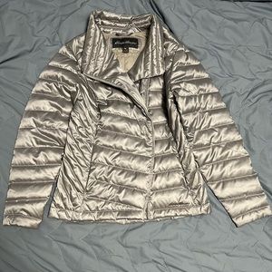 Eddie Bauer silver side zip puffer